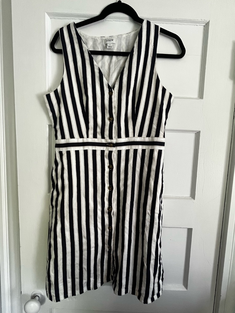 J. Crew Navy & White Striped Sleeveless Button-Front Mini Dress